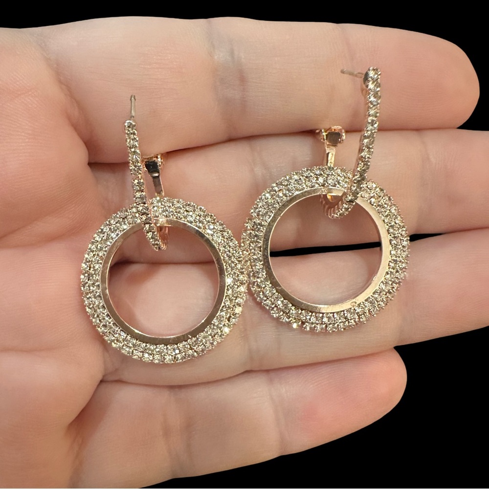 Elegant Rose Gold Tone Hoop Earrings Two Looks One Pair NEW - Picture 3 of 3